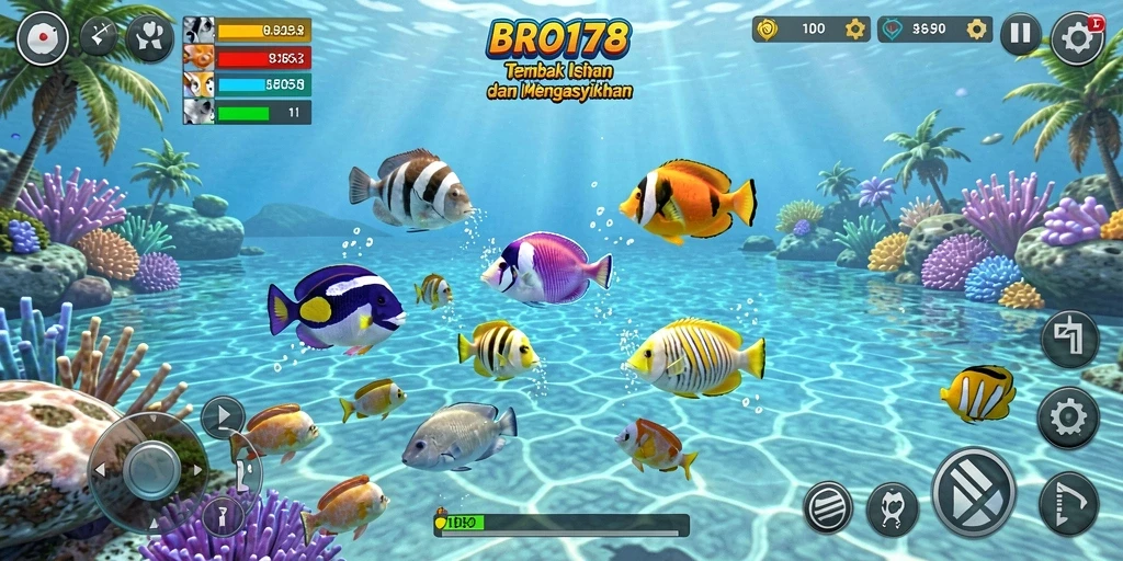 Tampilan gameplay seru dari BRO178 dengan aksi menembak ikan.