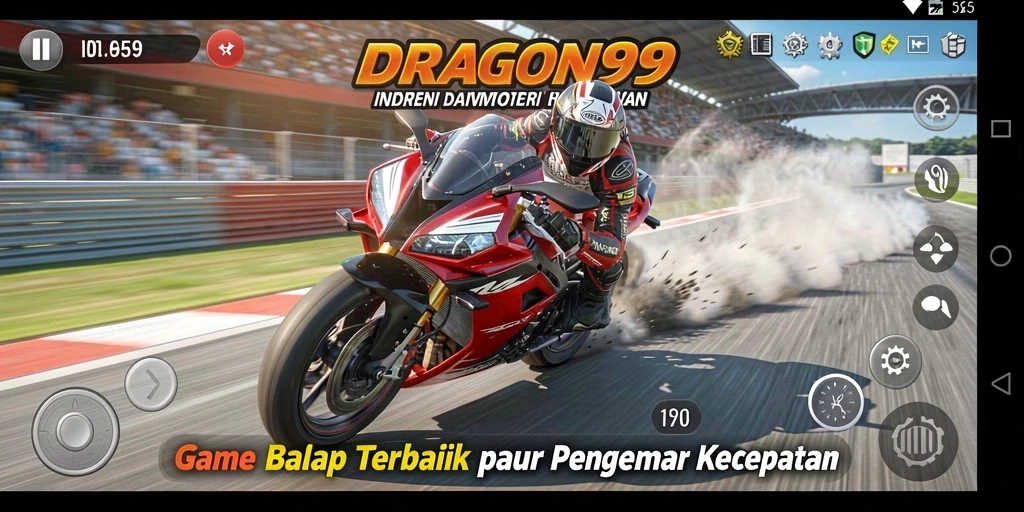 Screenshot gameplay DRAGON99 dengan balapan motor yang mendebarkan.