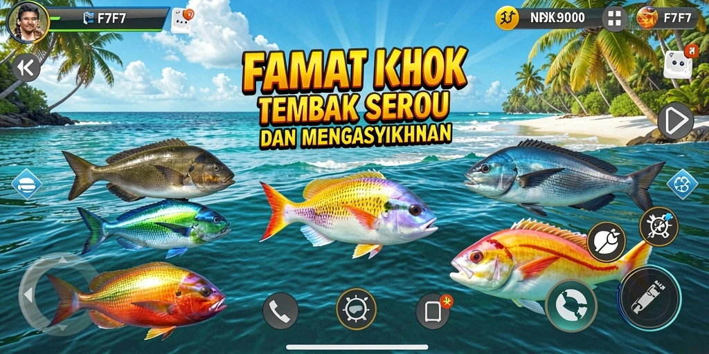Tampilan gameplay <strong>F7F7</strong> yang seru dan penuh aksi menembak ikan.