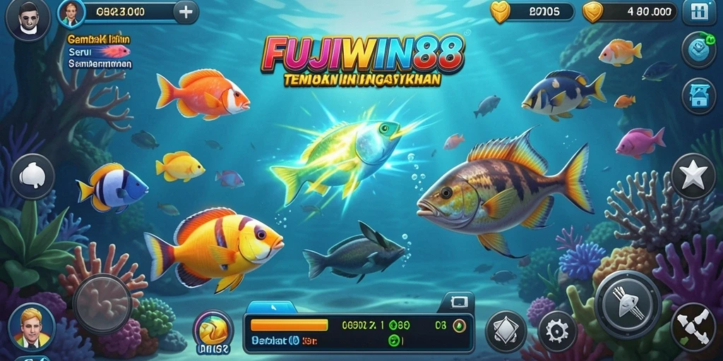 Tampilan gameplay FUJIWIN88 menampilkan aksi menembak ikan yang seru.