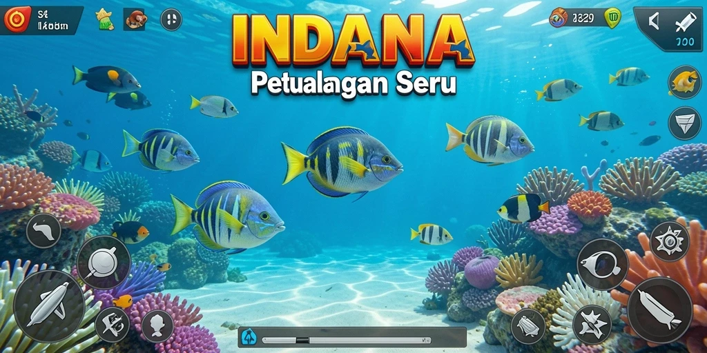 Screenshot utama INDAAA menampilkan gameplay menembak ikan yang seru.