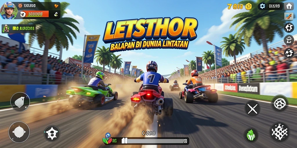 Screenshot aksi balapan menegangkan di LETSTHOR.