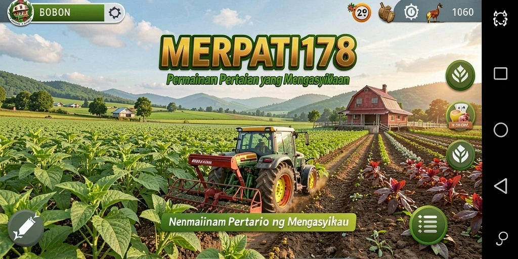 Tampilan gameplay MERPATI178 yang menampilkan ladang hijau dan tanaman subur.