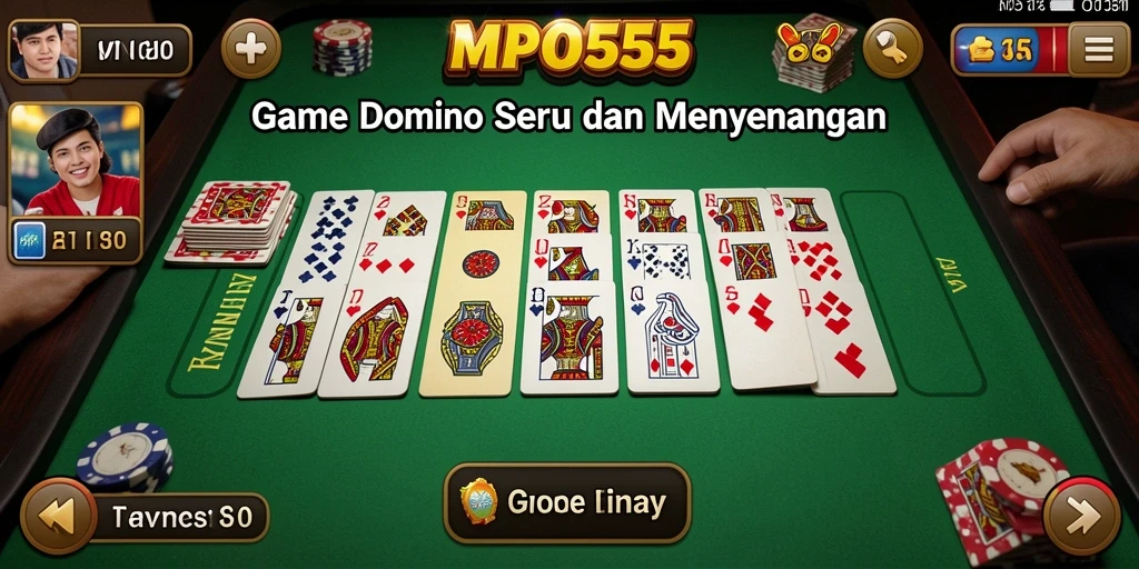 Screenshot gameplay <strong>MPO555</strong> menampilkan kartu domino yang berwarna-warni dan seru.
