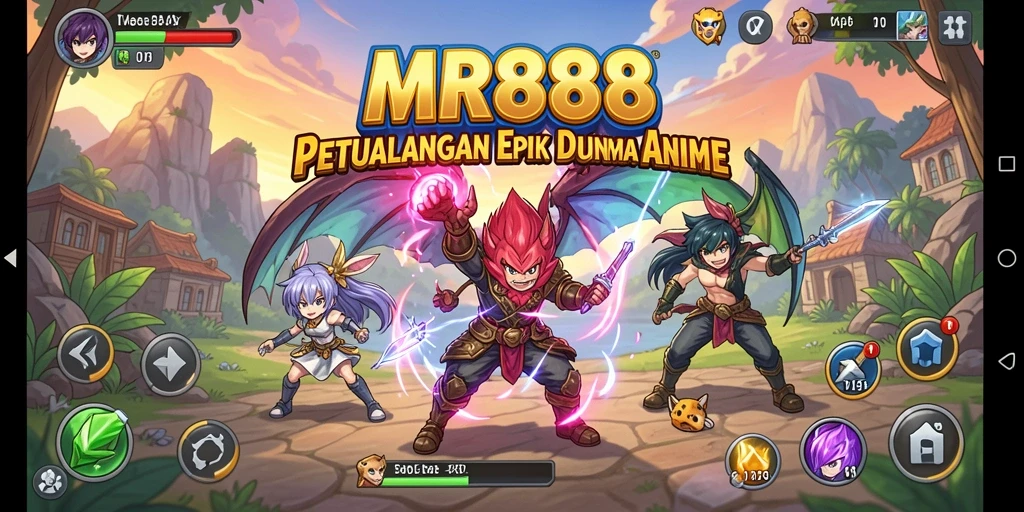 Screenshot gameplay MR888 menampilkan aksi karakter Anime yang dinamis.