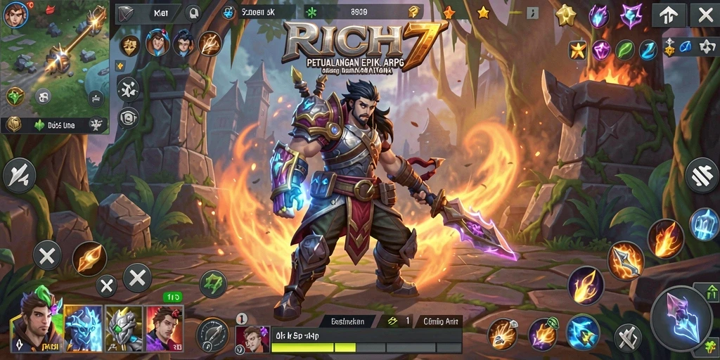 Screenshot gameplay RICH7 menampilkan aksi pertarungan yang mendebarkan.