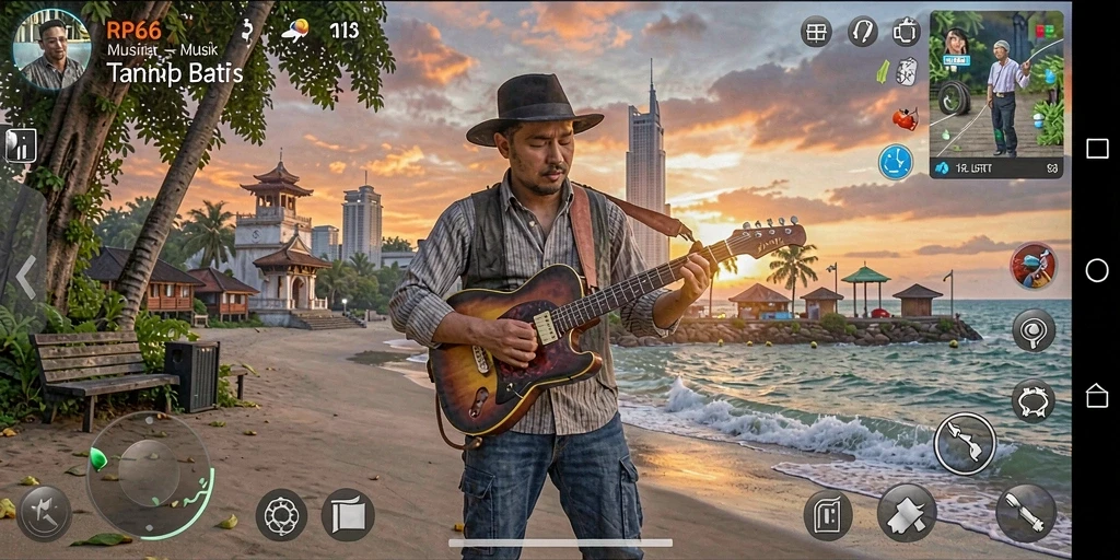 Tampilan gameplay interaktif RP66 saat mendengarkan musik.