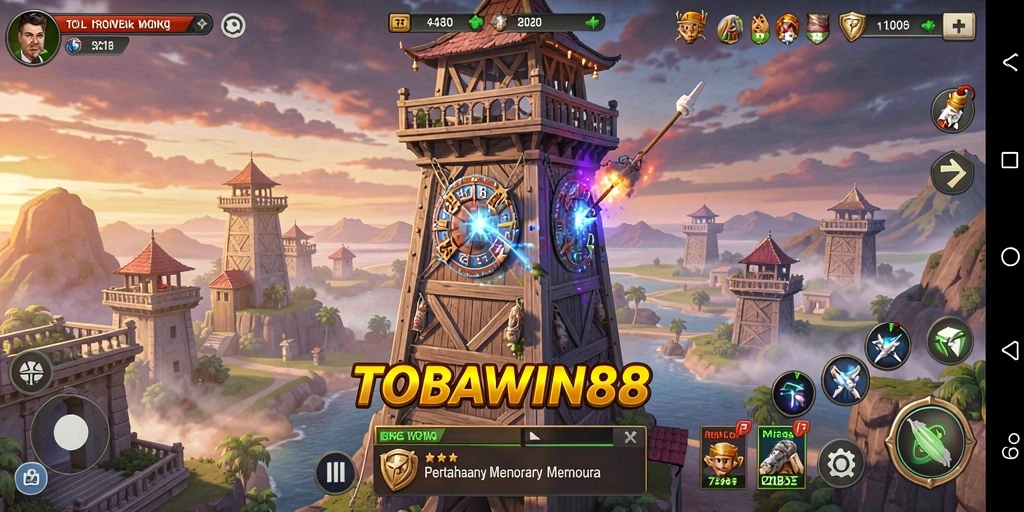 Tangkapan layar permainan Tower Defense yang penuh aksi dan strategi.